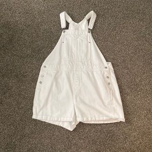 90’s inspired white overalls shorts